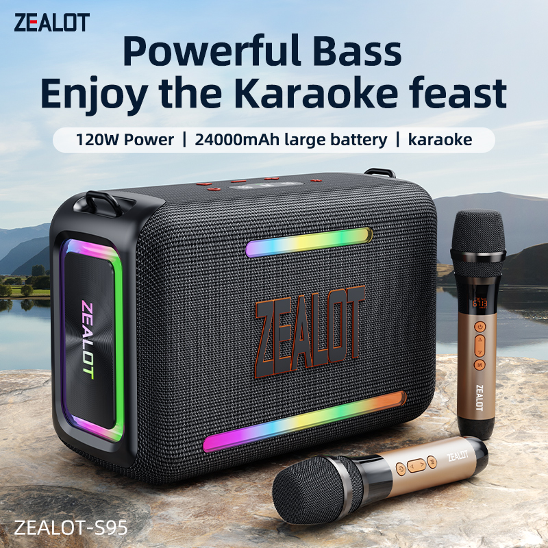 S95M 120W Portable Bluetooth Speaker, Bass Party Boombox lPX6 Waterproof LargeSpeaker, With 1-2 Micrephene
