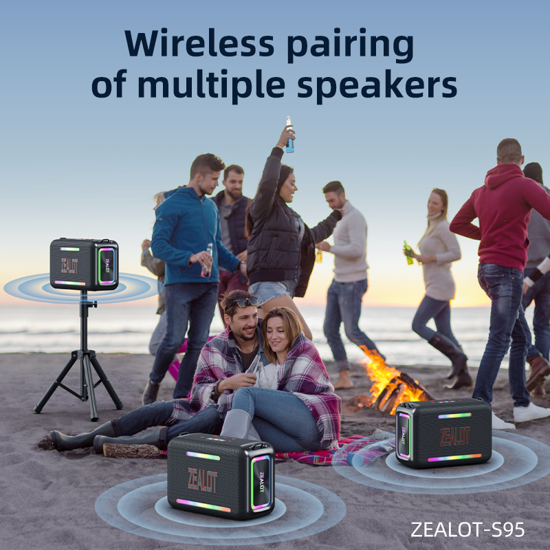 S95M 120W Portable Bluetooth Speaker, Bass Party Boombox lPX6 Waterproof LargeSpeaker, With 1-2 Micrephene